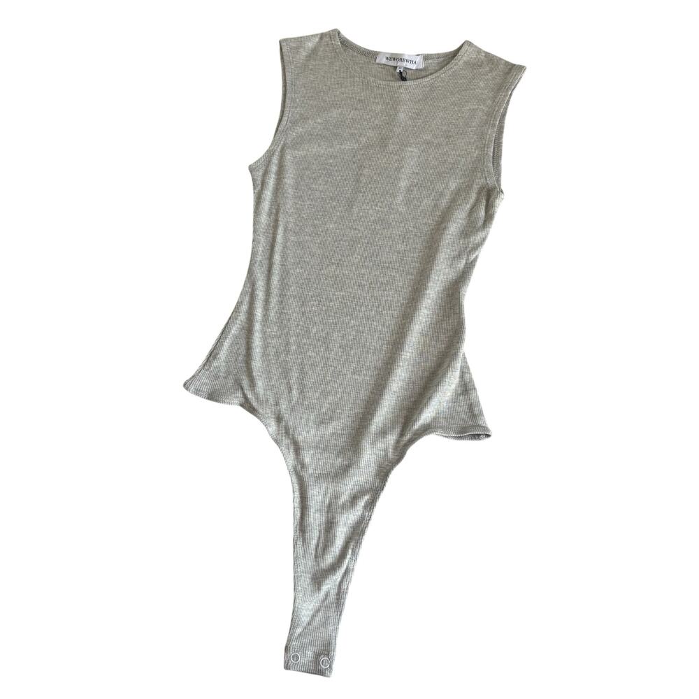 WeWoreWhat Heather Gray Rayon Ribbed Muscle Tank Bodysuit Women’s Size XS NWT